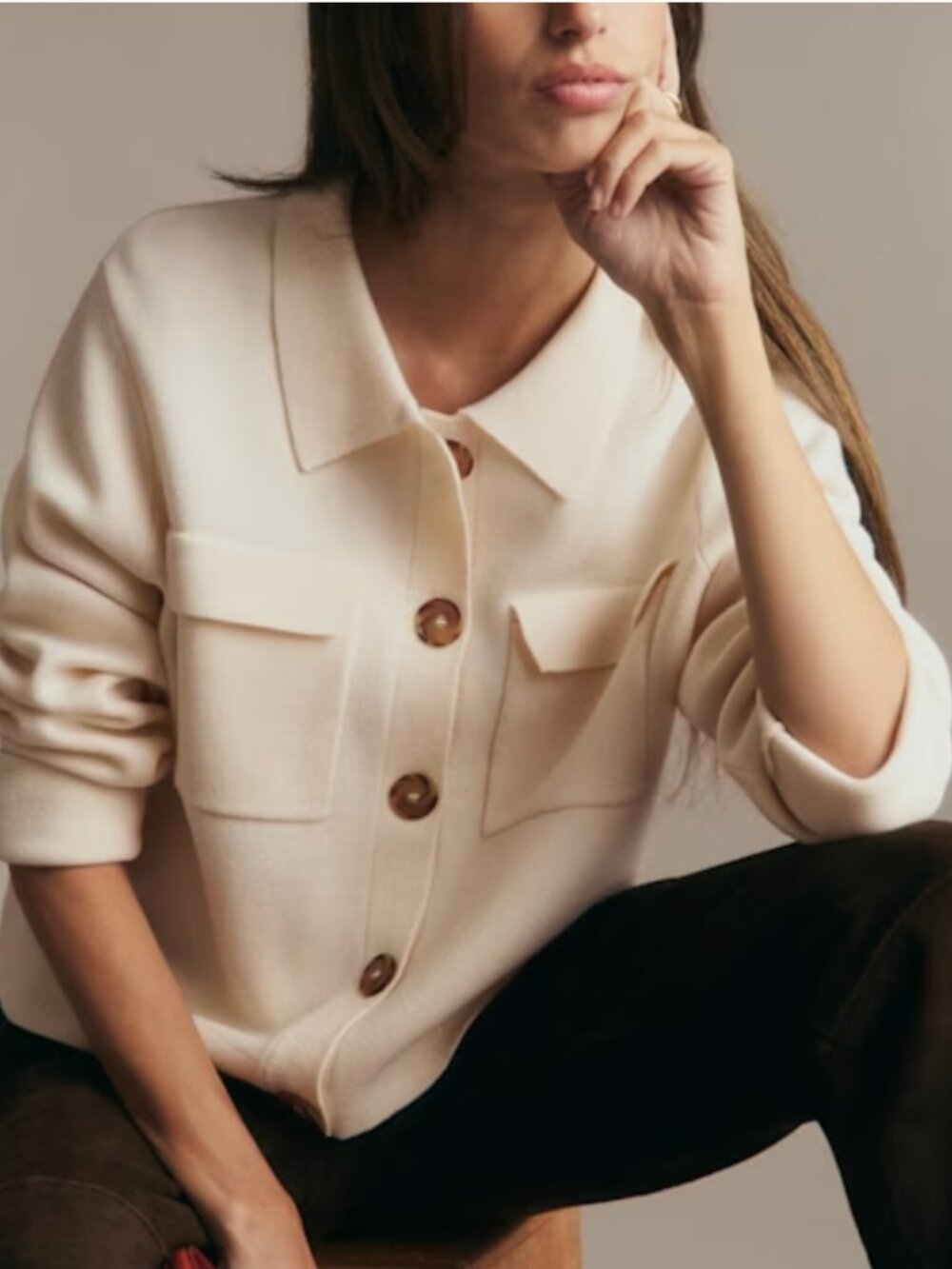 Sezane Betty Cardigan sweater Ecru NWT S